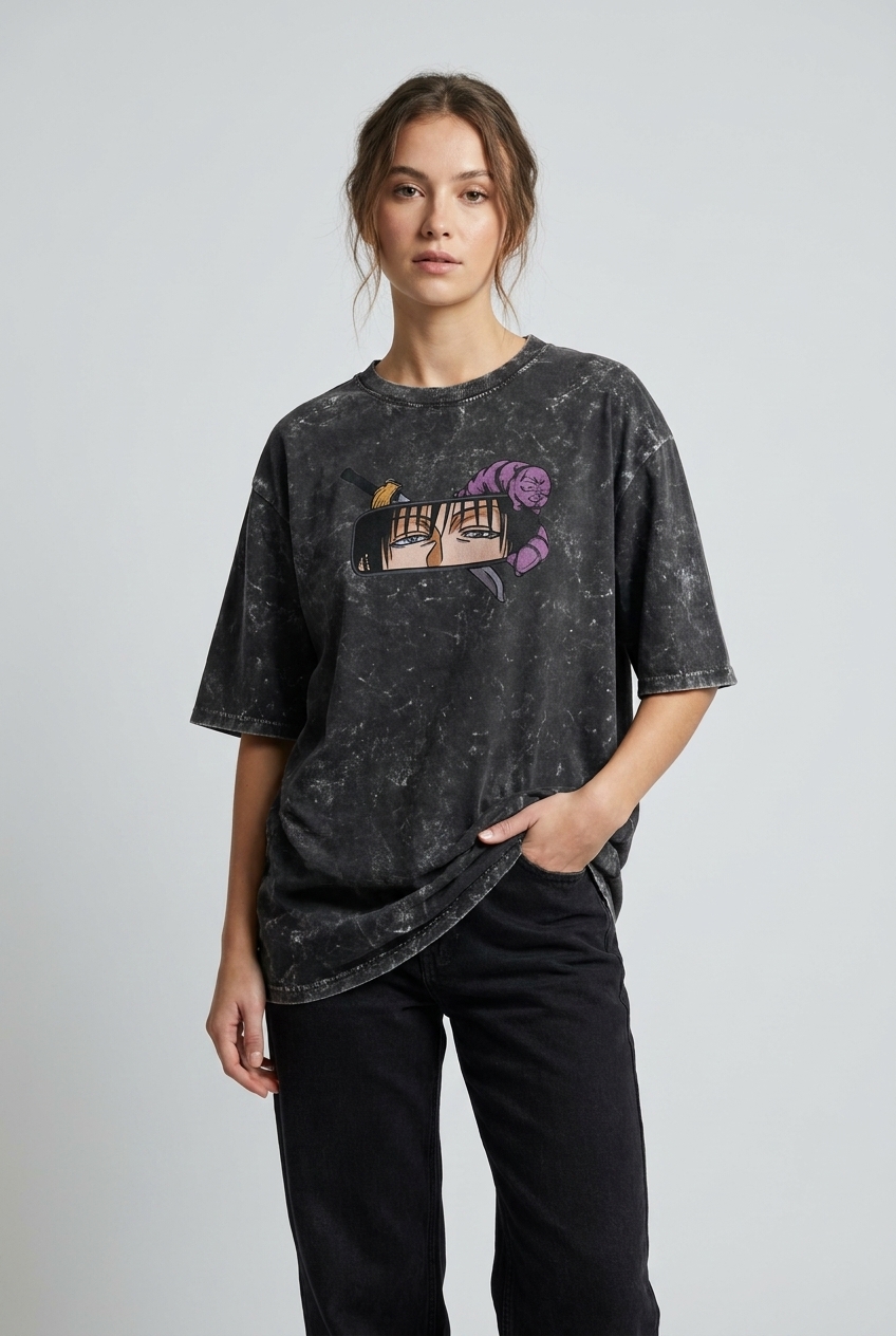 Toji Fushiguro Anime Acid Wash Unisex Oversized Tee