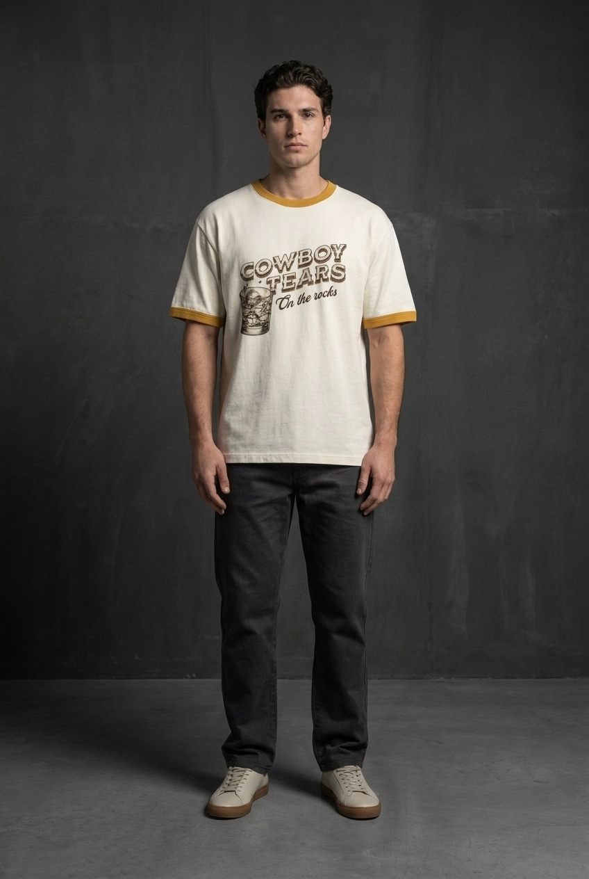 Retro Cowboy Tears Graphic Unisex Ringer Tee