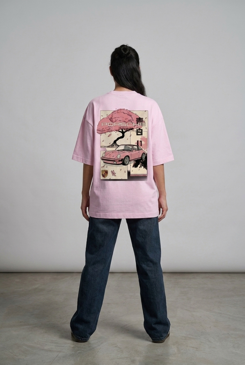 Porsche Cherry Blossom Aesthetic Oversized Tee